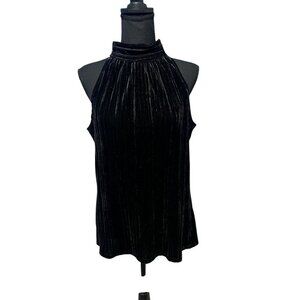 Max Studio Black Velvet Sleeveless Tie Neck Top, Y2K, WORK ATTIRE, MEDIUM